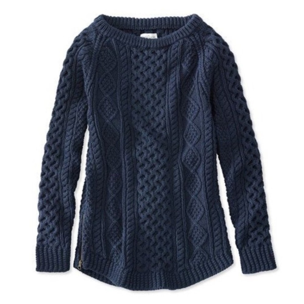 L.L.Bean Signature Women's Cotton Navy Fisherman Cable Knit Tunic Sweater Sz M